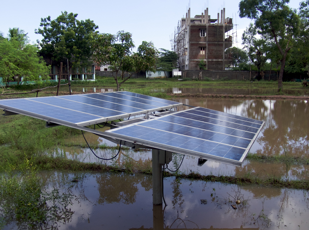 Solar panels on a farm in India. 