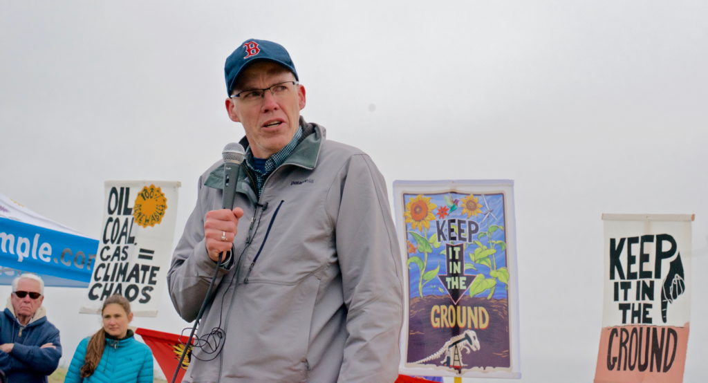 Bill McKibben, best-selling author and founder of 350.org, spoke in Thornton around 8 a.m. before flying on to a similar gathering in California. McKibben told the crowd that he and other oil and gas industry critics are being targeted by industry trackers with video cameras in a personal attack campaign that will cost the industry hundreds of thousands of dollars. Similarly, at an oil and gas industry gathering in Denver that began Sunday, May 15 (see page 14), industry representatives were encouraged to investigate any journalists they perceived as being particularly pesky.