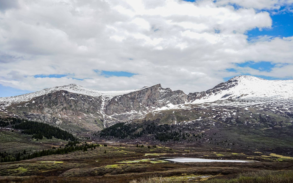 The view of Mount Bierstadt from the top of Guanella Pass south of Georgetown.