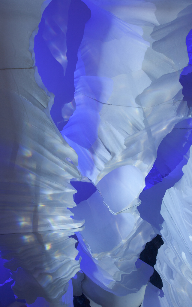 "Glacial Retreat” transforms the exhibit space into a diorama visually referencing glacial melt.