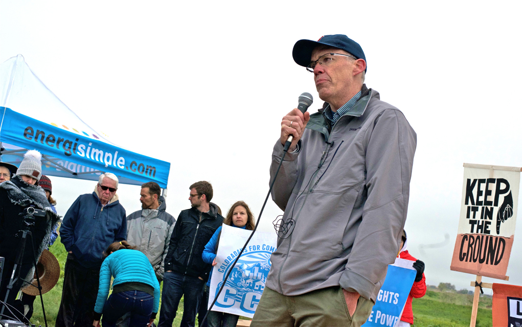 Since May of this year, McKibben has been under constant video surveillance by America Rising Squared, a conservative research group that admits it is out to discredit him and other environmental leaders. The video on the group’s website of McKibben’s recent Thornton appearance (above) seems to have been shot from the position of the videographer pictured at the far left in the above photo. BW has not been able to identify this videographer or confirm that they were the source of the smear video.