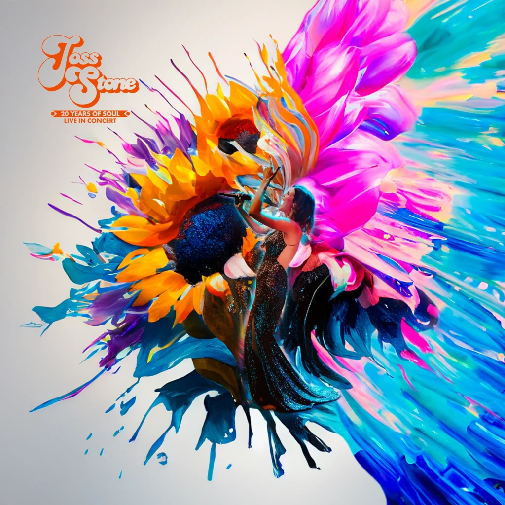 A colorful album cover featuring a sunflower and bright streaks of blue and pink paint. 