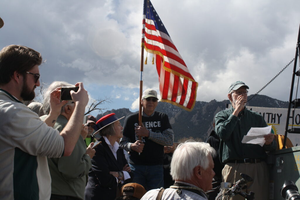 David Skaggs speaks at March 3, 2025 protest in response to NOAA layoffs